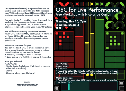 poster for OSC for Live Performance workshop