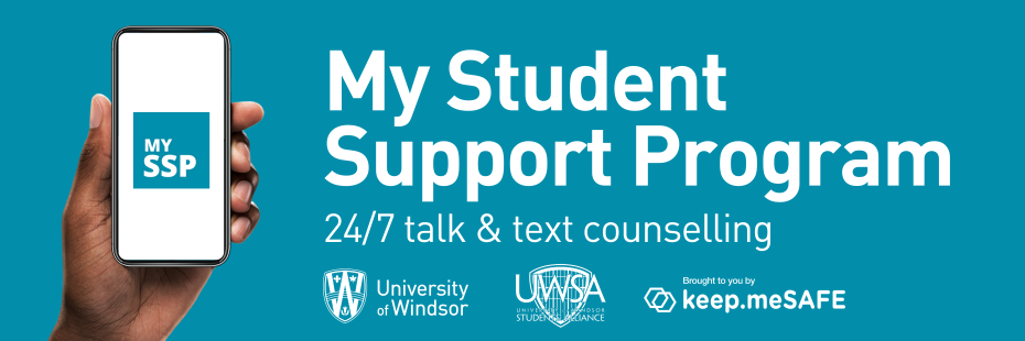 A hand holding a phone with the MySSP app and text next to the hand reading "MyStudent Support Program"