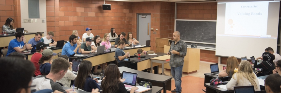 Faculty member teaching in a  typical classroom setting.