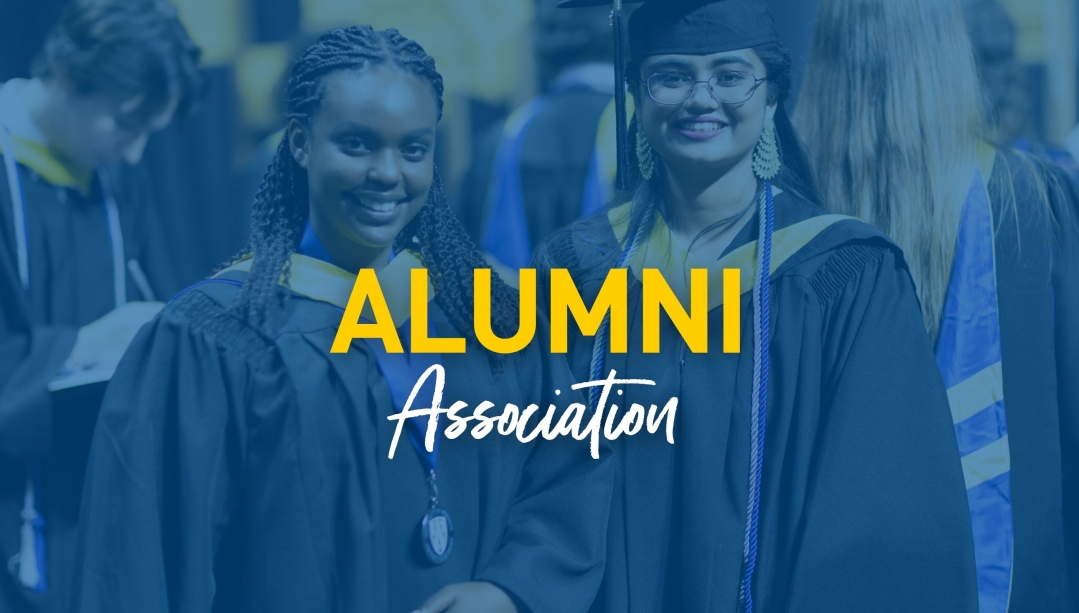 Alumni Association header image with 2 grads in background