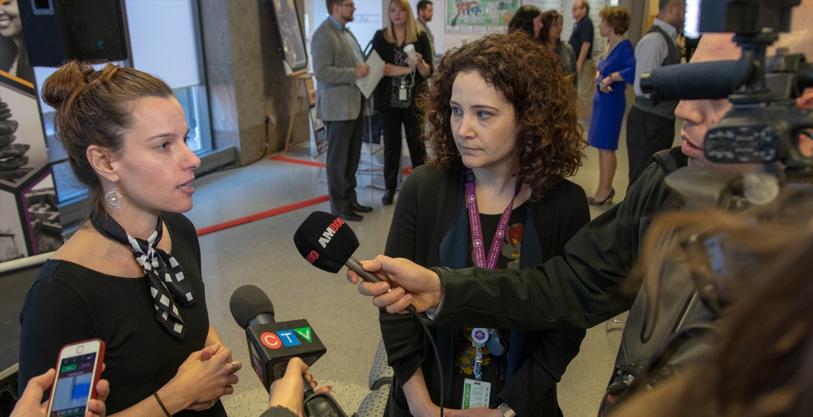 UWindsor kinesiology professor Cheri McGowan and HDGH research associate Jennifer Voth speak with media Monday following an announcement of grant support for their project investigating models of care in cardiac rehab.UWindsor kinesiology professor Cheri McGowan and HDGH research associate Jennifer Voth speak with media Monday following an announcement of grant support for their project investigating models of care in cardiac rehab.