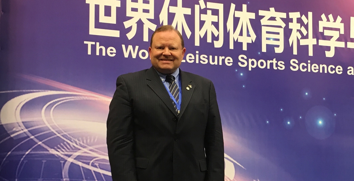 Kinesiology professor Scott Martyn delivered the keynote address at the World Sports Leisure Science and Industry Summit in Xiamen, China.
