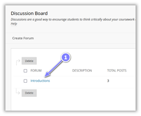 Arrow pointing to a discussion forum