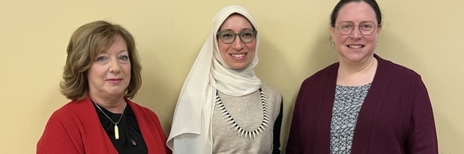 Photo of Dr. Esraa Abdelhalim with Dr. Francine Schlosser and Dean Josianne Marsan