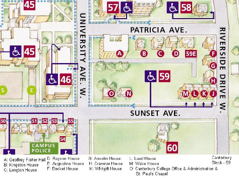 Map of Canterbury and Residences