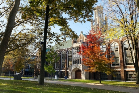 dillon hall with fall trees