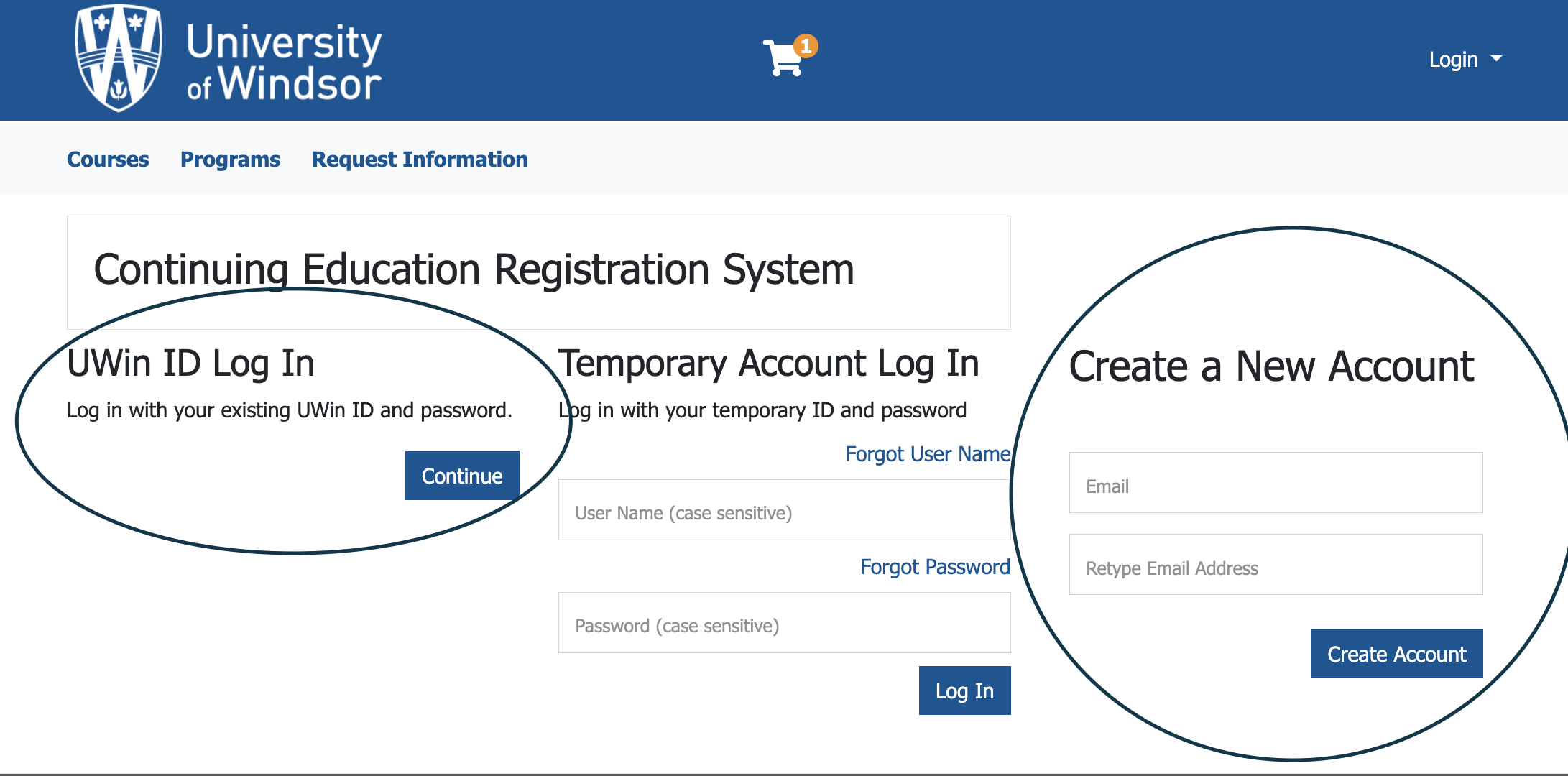 Continuing Education login page