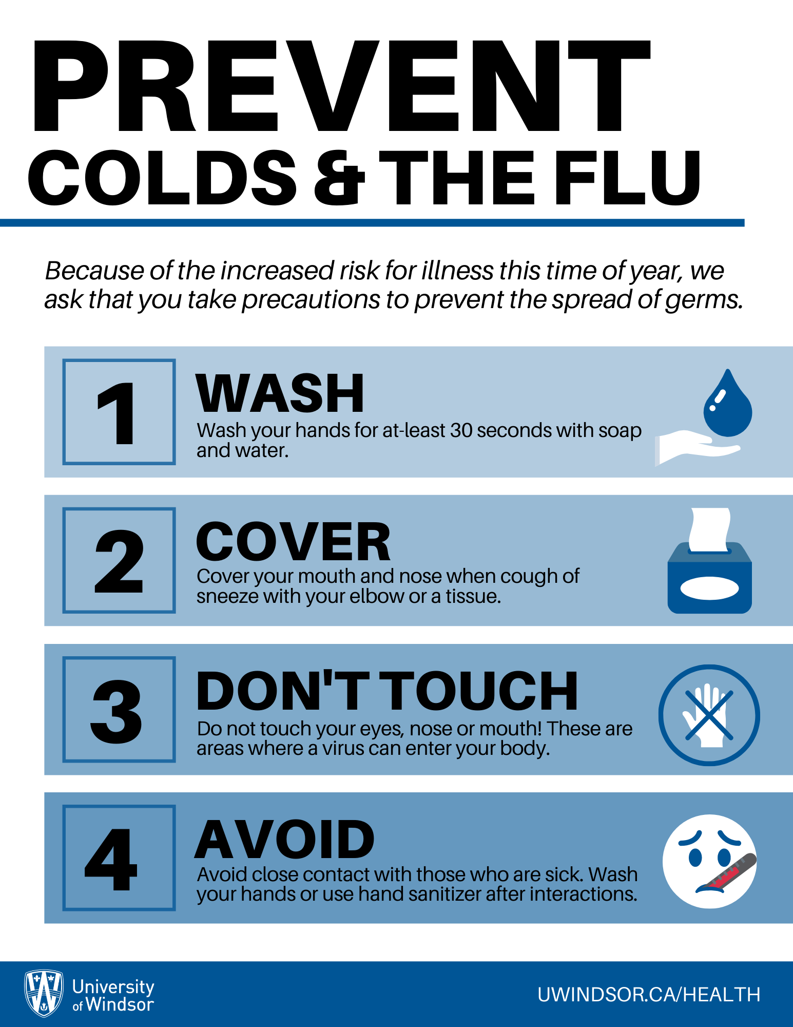 A sign is displayed advising people how to prevent colds and the flu.