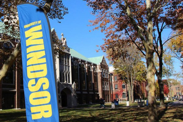 UWindsor banner in front of Dilon Hall