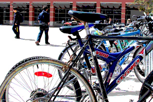 bike rack outside CAW Student Centre