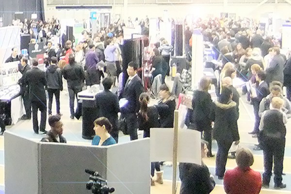 students meet prospective employers at the job fair