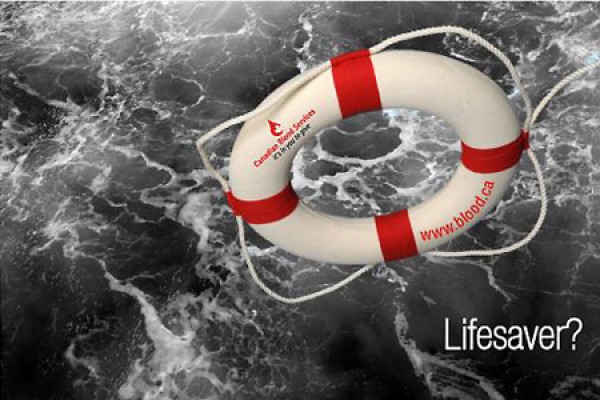 Lifesaver labelled &quot;Canadian Blood Services.&quot;