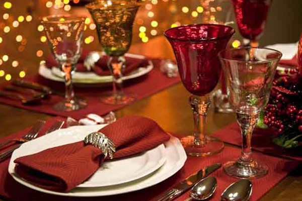 table set for Christmas dinner
