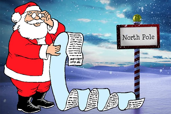 Santa checking list twice at North Pole