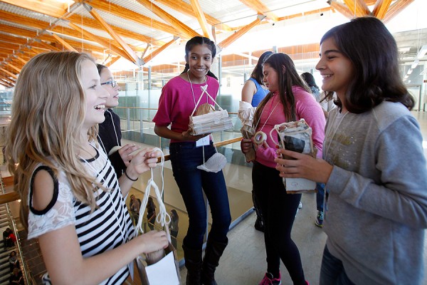 Girls work on experiments