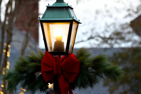 lamp with red ribbon tied round