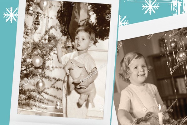 sepia photos of children at Christmas