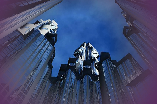 tall city buildings seen from below