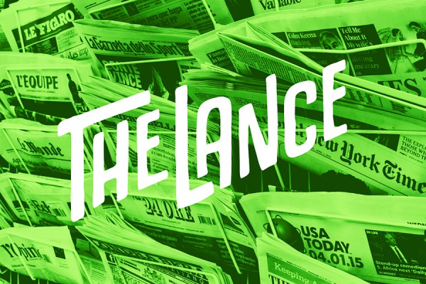 Lance logo over newspapers