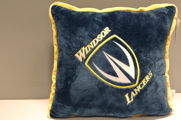 pillow with Lancer shield embroidered