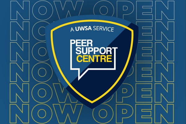 Peer Support Centre logo superimposed on text &quot;Now Open&quot;