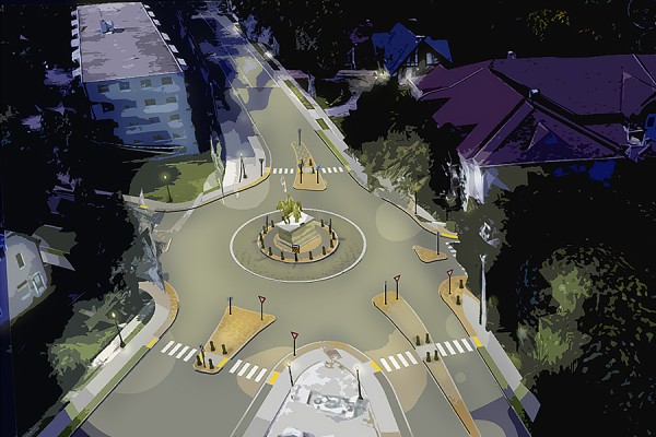 Artist’s concept of the roundabout now under construction at the entrance to historic Sandwich town.