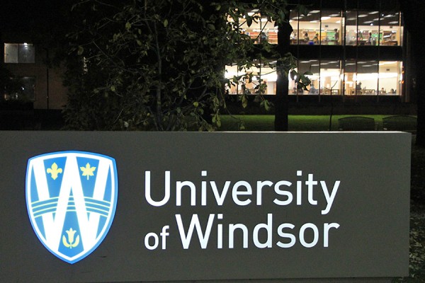 Leddy Library lit up at night