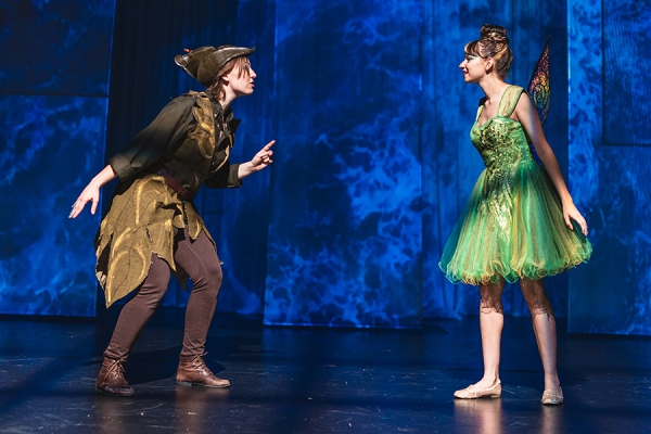 Annie Roberts as Peter Pan and Georgie Savoie as Tinker Bell
