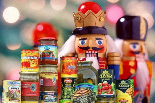 Nutcrackers with cans piled in front