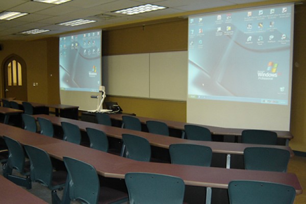 classroom showing modern screens