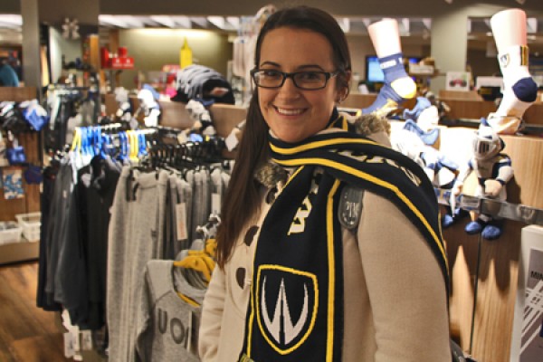 Fourth-year nursing student Falan Zakoor bundles up in style with a Lancer scarf.