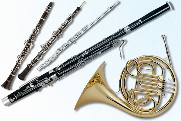 clarinet, oboe, flute, bassoon and horn
