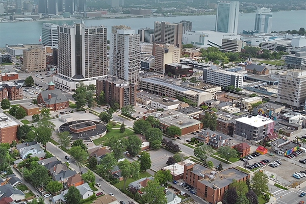 aerial photograph of downtown Windsor