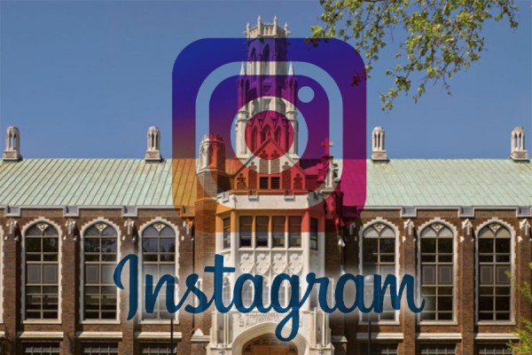 Instagram logo superimposed on Dillon Hall