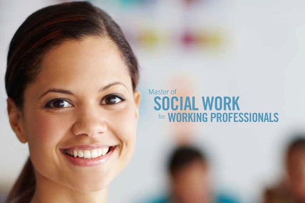 woman smiling next to text MSW for working professionals