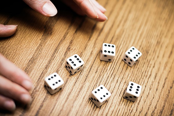 Five dice all turned up to value of six