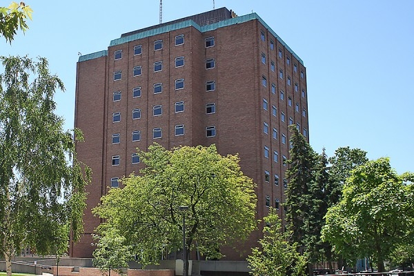 Photo of Residence Hall West on University of Windsor campus.