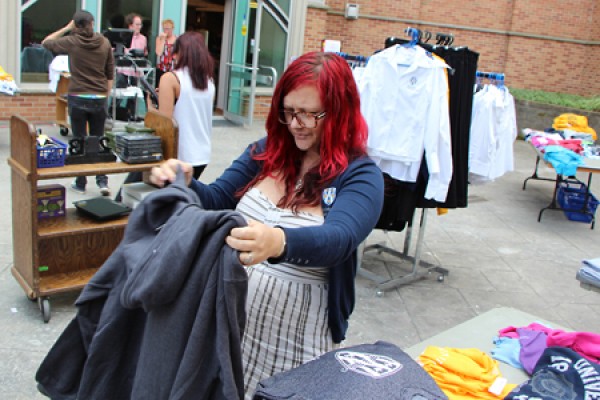 Jacqueline Mellish picks out a sweatshirt