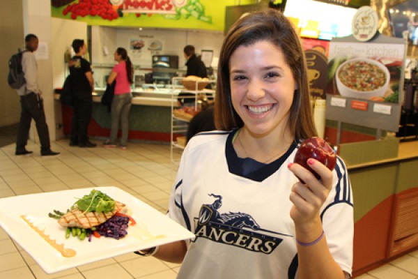 Nursing student Kelly Riccardi enjoys a healthy meal at the Marketplace.
