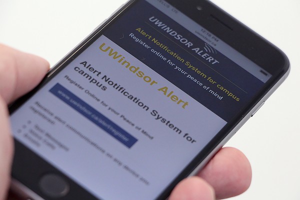 mobile phone displaying UWindsor Alert registration screen