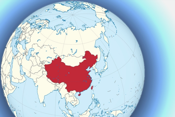 globe with China highlighted in red