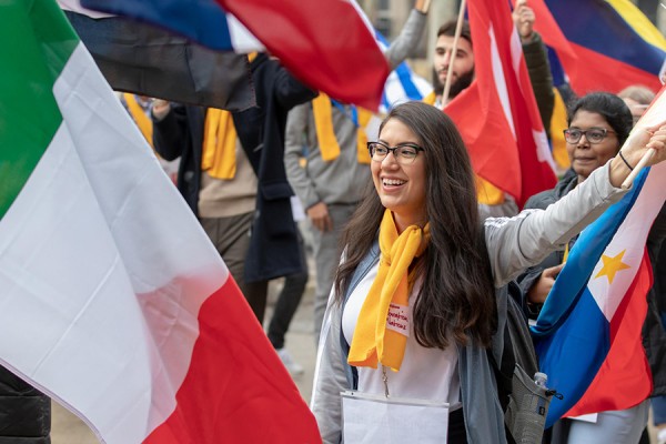 parade of flags of many nations