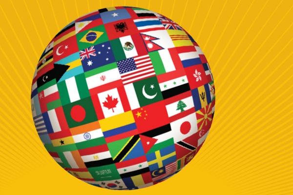 globe covered in flags of the world