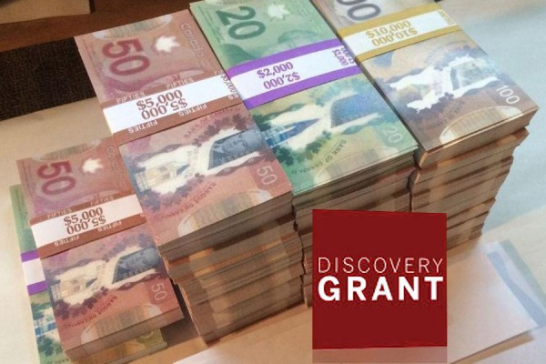 Comically high piles of cash labelled &quot;Discovery Grant&quot;