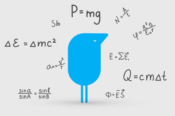 blue figure surrounded by equations