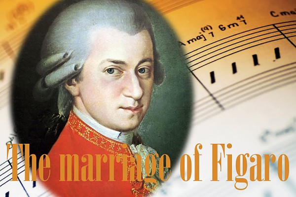 image of Mozart imposed on musical score