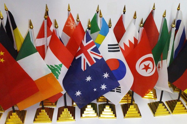 table full of world flags