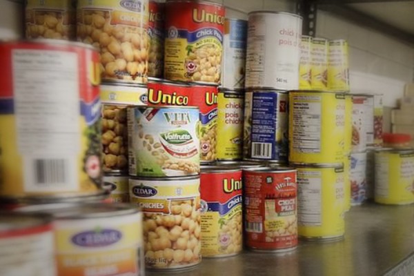 shelf of canned goods