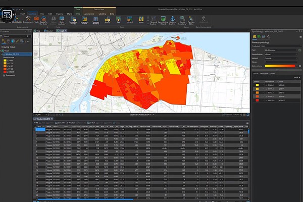 computer screen displaying GIS data