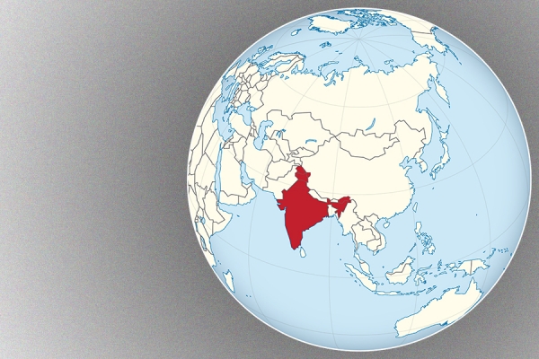 globe with India highlighted in colour